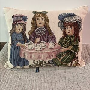 Vintage Dakotah Victorian Doll Tea Party Needlepoint Tapestry Pillow